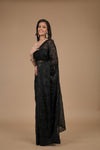 Black Sequence Embroidered Net Saree With Unstitched Blouse