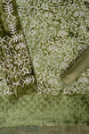 Pista Cutwork, Sequence & Threadwork Cotton Unstitched Salwar Suit With Cotton Dupatta