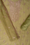 Pista Swarovski, Zarkan & Zari Threadwork Shimmer Unstitched Salwar Suit With Shimmer Dupatta