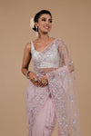 Pink Embroidered Sequence & Cutdana Net Saree With Unstitched Blouse