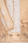 Effortlessly Beauty White Tussar Shimmer Unstitched Salwar Suit With Shimmer Dupatta