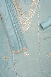 Draped In elegance Grey Shimmer Unstitched Salwar Suit With Oganza Dupatta