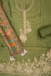 Heritage Charm Mehndi Shimmer Unstitched Salwar Suit With Dola Dupatta
