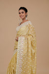 Lemon Gold Sequence embroidered & Threadwork, Embroidery Organza Designer Saree With Unstitched Blouse