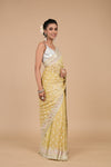 Lemon Gold Sequence embroidered & Threadwork, Embroidery Organza Designer Saree With Unstitched Blouse