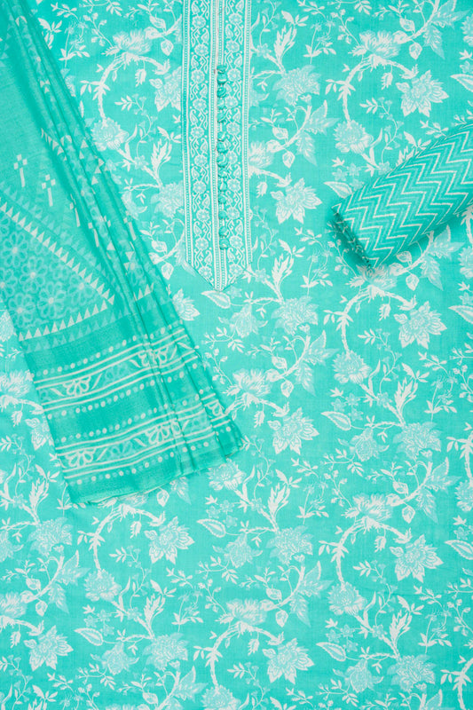 Royal Heritage Tea Green Cotton Unstitched Salwar Suit With Cotton Dupatta