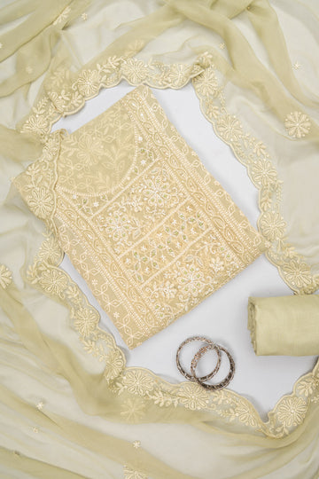 Soft Heritage Pista Georgette Unstitched Salwar Suit With Chiffon Dupatta