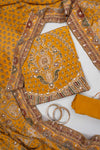 Raw Elegegance Mustard Crepe Unstitched Salwar Suit With Crepe Dupatta