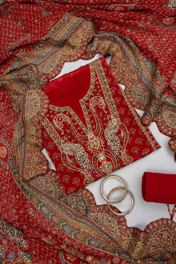 Heritage Heriloom Maroon Crepe Unstitched Salwar Suit With Crepe Dupatta