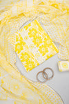 Effortlessly Beauty White Lemon Gold Cotton Unstitched Salwar Suit With Cotton Dupatta