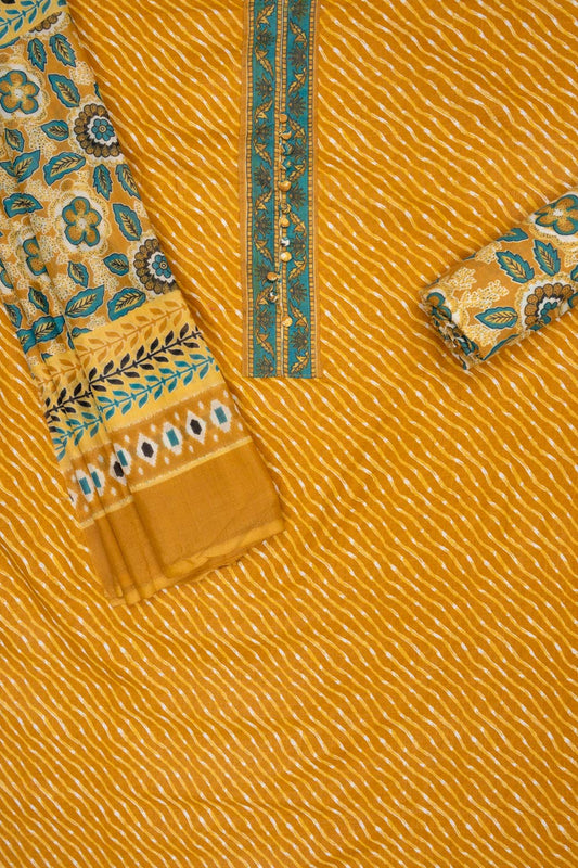 Raw Elegance Mustard Cotton Unstitched Salwar Suit Cotton Dupatta