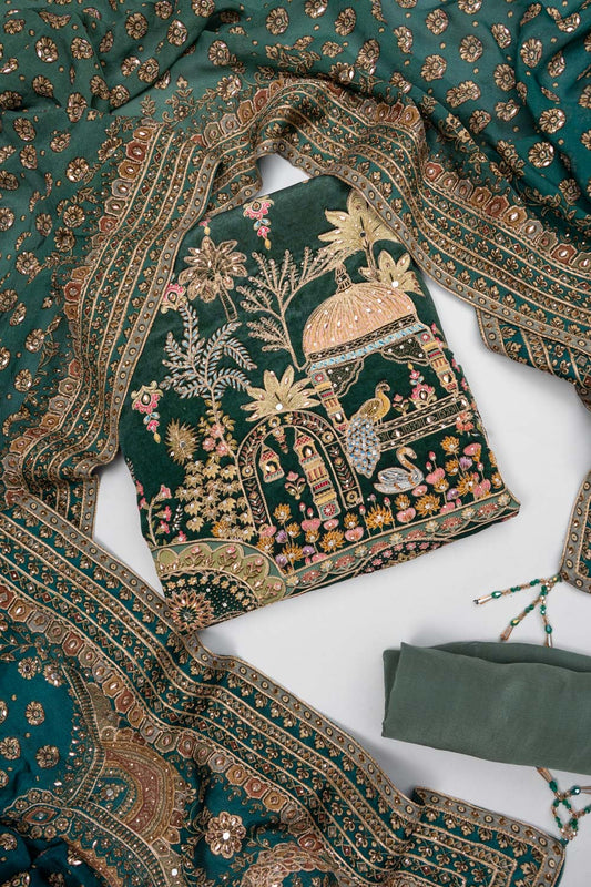 Pastel Majesty Mint Green Crepe Unstitched Salwar Suit With Crepe Dupatta