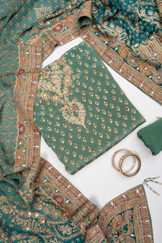 Pastel Mejesty Mint Green Crepe Unstitched Salwar Suit With Crepe Dupatta