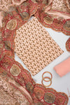 Blush Elegance Peach Crepe Unstitched Salwar Suit With Crepe Dupatta