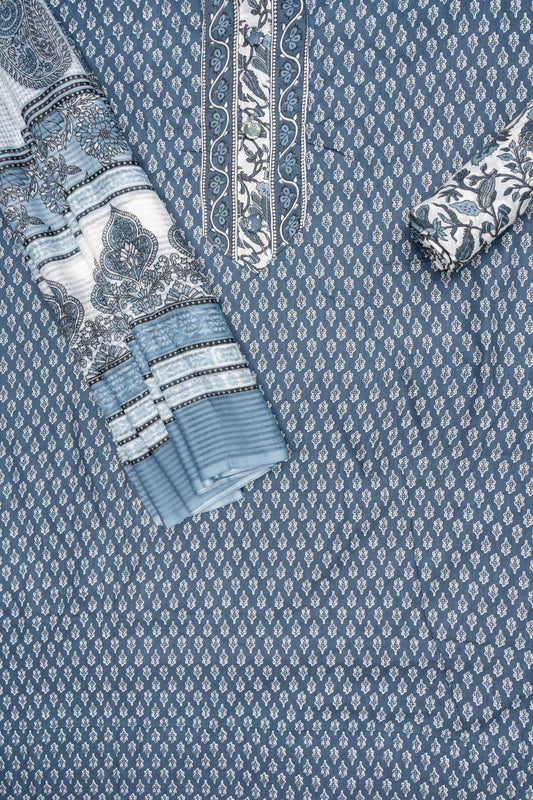 Draped in elegance Grey Cotton Unstitched Salwar Suit With Cotton Dupatta
