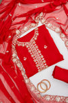 Heritage Heirloom Maroon Shimmer Unstitched Salwar Suit With Organza Dupatta