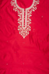 Grace Redefined Red Chanderi Cotton Unstitched Salwar Suit With Banarasi Cotton Dupatta