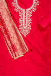 Grace Redefined Red Chanderi Cotton Unstitched Salwar Suit With Banarasi Cotton Dupatta