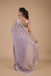 Mauve Sequence & Threadwork, Embroidered Organza Saree With Unstitched Blouse