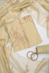 Soft Heritage Pista Crepe Tissue Unstitched Salwar Suit With Tissue Dupatta
