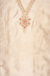 Effortlesly Beautiful Off White Banarasi Silk Unstitched Salwar Suit With Silk Dupatta