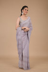 Mauve embroidered Swarovski & Beadwork Chinon Saree with Unstitched Blouse