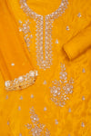 Raw Elegance Mustard Organza Unstitched Salwar Suit With Chiffon Dupatta