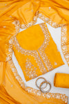 Raw Elegance Mustard Organza Unstitched Salwar Suit With Chiffon Dupatta