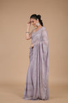 Mauve embroidered Swarovski & Beadwork Chinon Saree with Unstitched Blouse