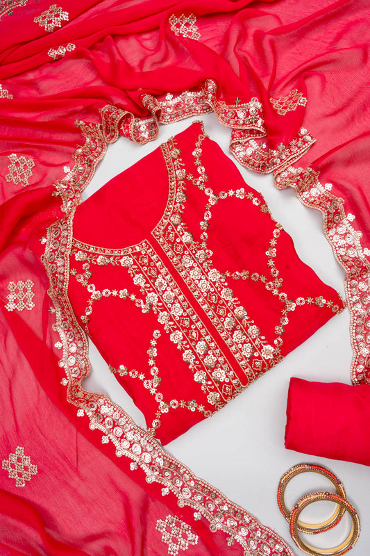Timeless Elegance Rani organza Cotton Unstitched Salwar Suit With organza Dupatta