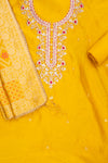 Raw Elegance Mustard Chanderi Cotton Unstitched Salwar Suit With Cotton Dupatta