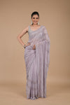 Mauve embroidered Swarovski & Beadwork Chinon Saree with Unstitched Blouse