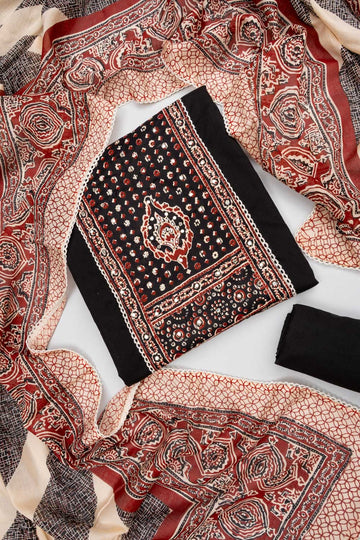 Bold Statement Black Cotton Unstitched Salwar Suit With Cotton Dupatta