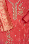 Charm Dark Gajari Organza Unstitched Salwar Suit With Dola Dupatta