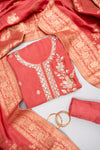 Charm Dark Gajari Organza Unstitched Salwar Suit With Dola Dupatta