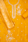Raw Elegance Mustard Organza Unstitched Salwar Suit With Dola Dupatta