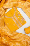 Raw Elegance Mustard Organza Unstitched Salwar Suit With Dola Dupatta