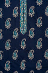 Navy Blue Cotton Unstitched Salwar Suit With Cotton Dupatta