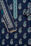 Navy Blue Cotton Unstitched Salwar Suit With Cotton Dupatta