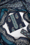 Navy Blue Cotton Unstitched Salwar Suit With Cotton Dupatta