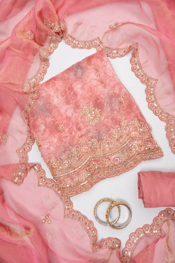 Glow Different Gajari Organza Unstitched Salwar Suit With Organza Dupatta