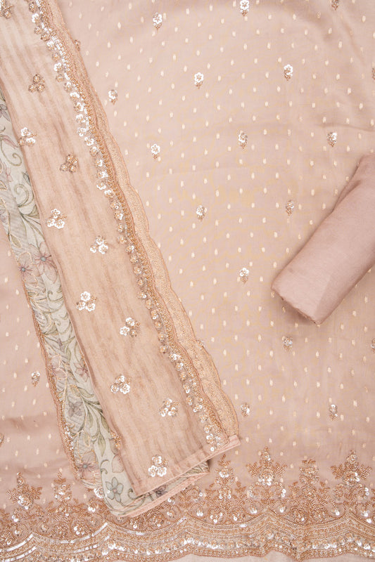 Timeless Beauty Tussar Organza Unstitched Salwar Suit With Georgette Dupatta