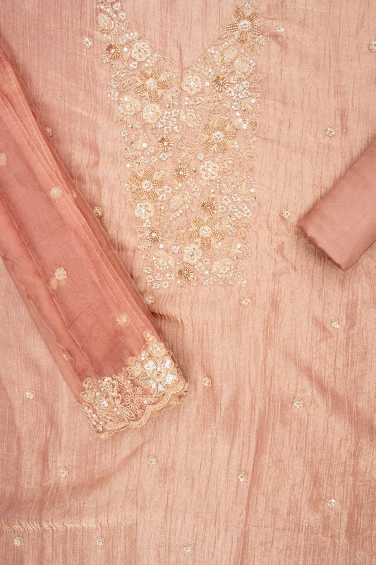 Stunningly Unique Onion Crush Tissue  Unstitched Salwar Suit With Organza Dupatta