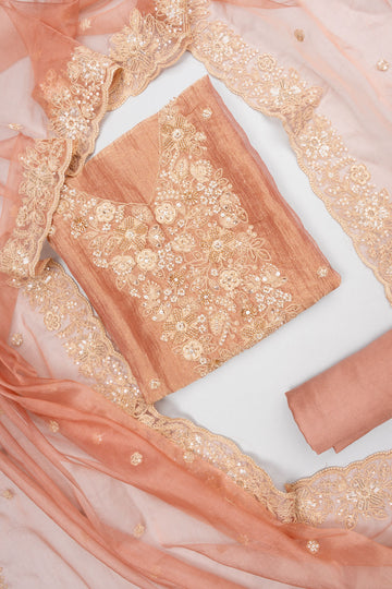 Stunningly Unique Onion Crush Tissue  Unstitched Salwar Suit With Organza Dupatta