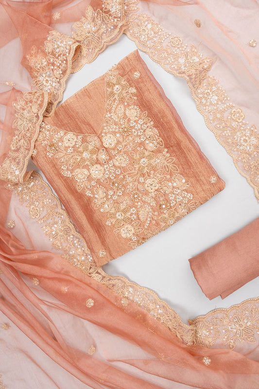 Stunningly Unique Onion Crush Tissue  Unstitched Salwar Suit With Organza Dupatta