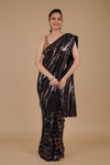 Wine Sequence Embroidered Georgette Designer Saree With Unstitched Blouse