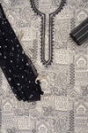 Timeless Beauty Tussar Black Cotton Unstitched Salwar Suit With Cotton Dupatta