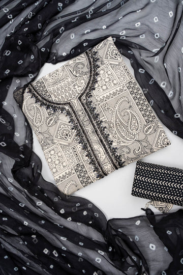 Timeless Beauty Tussar Black Cotton Unstitched Salwar Suit With Cotton Dupatta