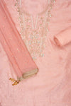 Blush Elegance Peach Chanderi Cotton Unstitched Salwar Suit With Chiffon Dupatta
