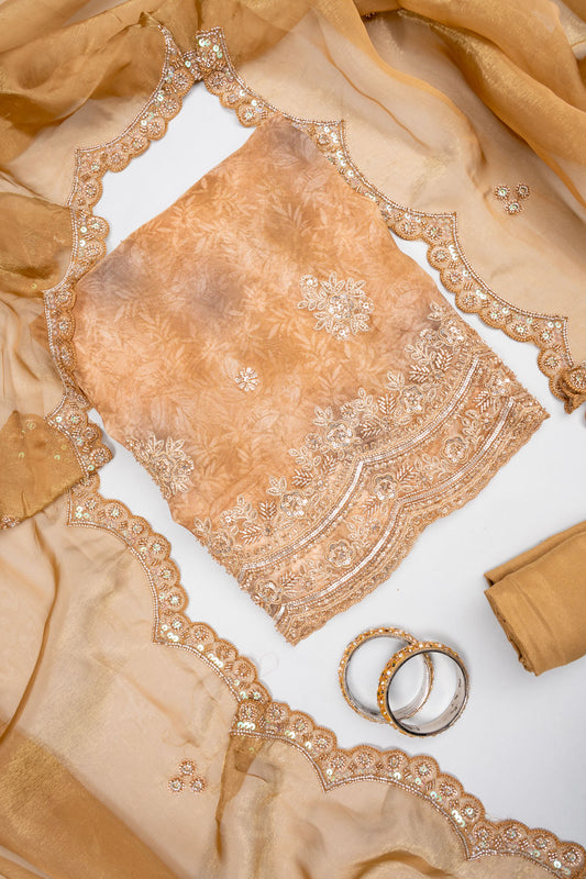 Timeless Beauty Tussar Organza Tissue Unstitched Salwar Suit With Organza Dupatta